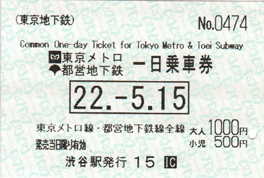 東京地下鉄・都営地下鉄 一日乗車券
